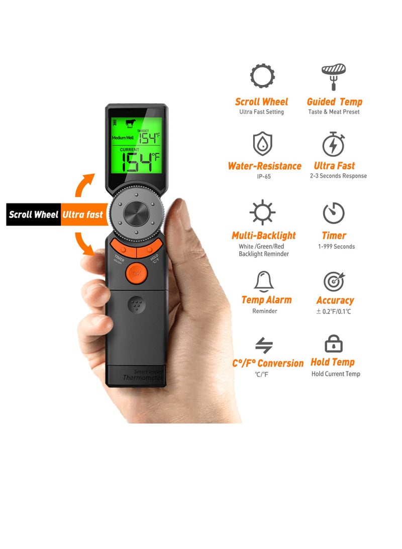 SYOSI ميزان حرارة رقمي للطعام واللحوم مع إعداد درجة الحرارة والتنبيه - أفضل ميزان حرارة سريع القراءة ومقاوم للماء مع مغناطيس وإضاءة خلفية ومعايرة ومسبار قابل للطي (أسود رمادي) - Image 5