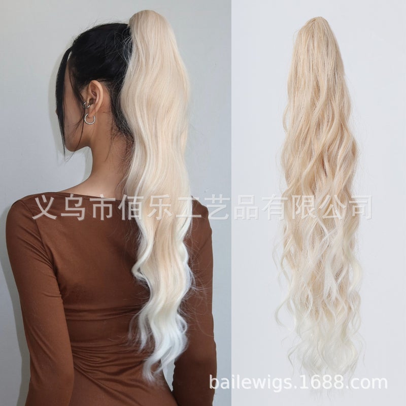Generic Colorful Ponytail Wigs High Horse Tail Long Curly Fake Hair Cross-border Hot Selling Hair Fiber Wig Long Lasting HMW1001-2 golden gradient White 65cm;170g 