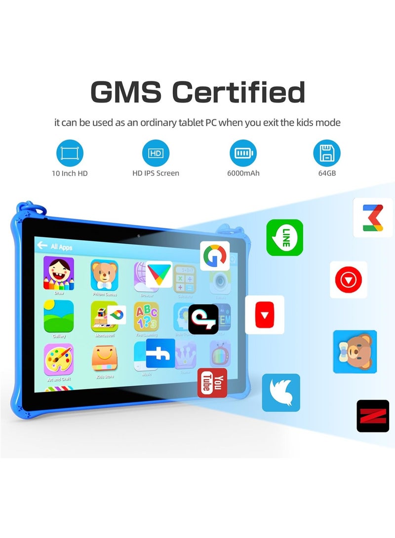 PRITOM 10 inch WiFi Kids Tablet, Android 13 Tablet for Kids,  Toddler Tablet with Shockproof Case, Parental Control, 6000mAh, 2GB RAM, 64GB ROM, HD IPS Touch Screen, Dual Camera , Google Play, YouTube(Blue) - Image 3