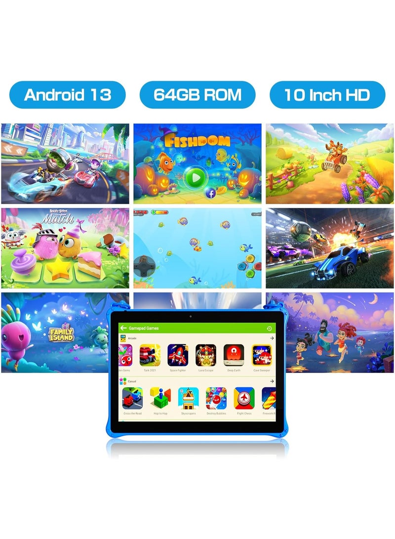PRITOM 10 inch WiFi Kids Tablet, Android 13 Tablet for Kids,  Toddler Tablet with Shockproof Case, Parental Control, 6000mAh, 2GB RAM, 64GB ROM, HD IPS Touch Screen, Dual Camera , Google Play, YouTube(Blue) - Image 2