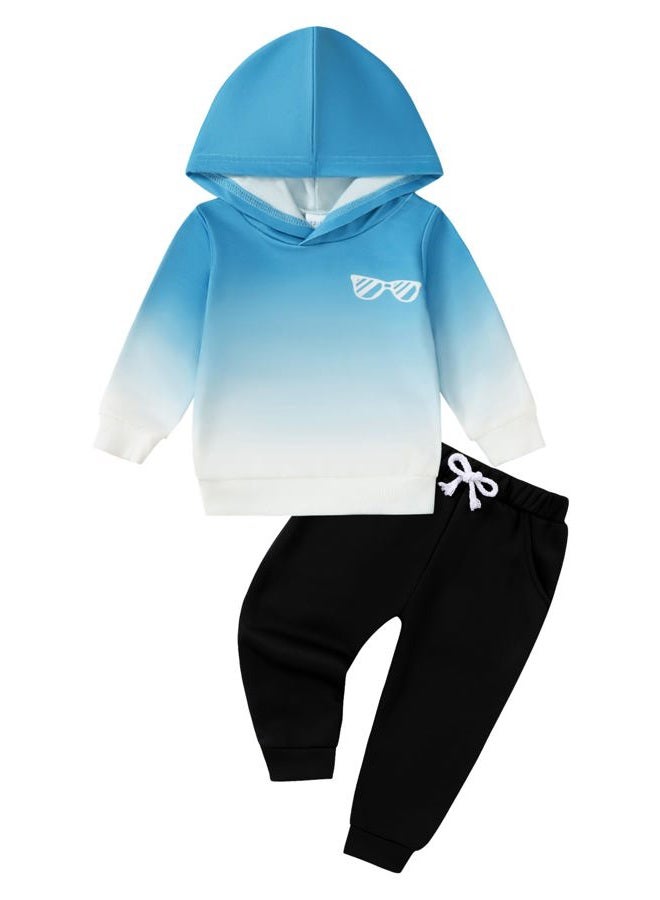 nilikastta Toddler Baby Boy Clothes Long Sleeve Gradient Color Design Hoodie With Pants 2pcs Fall Winter Outfit Set 1-5T, A Blue, 3-4 years - Image 1