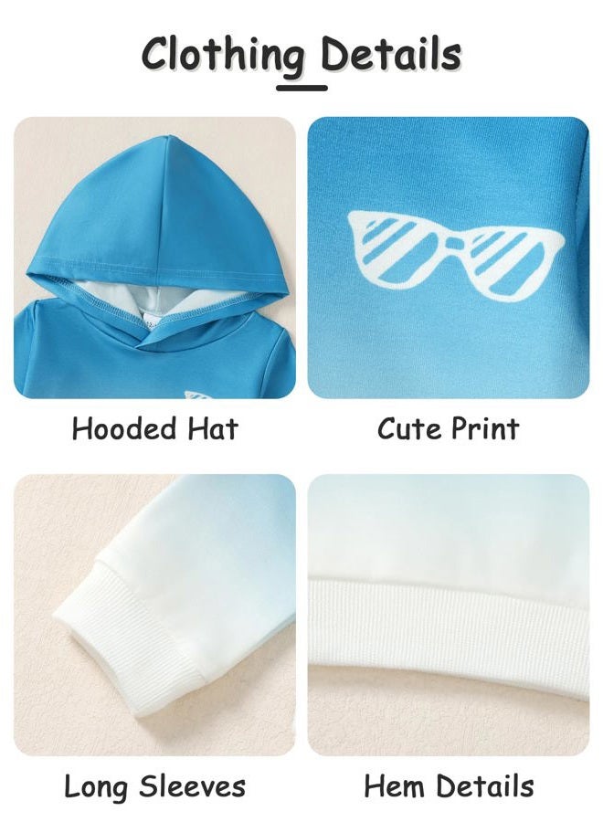 nilikastta Toddler Baby Boy Clothes Long Sleeve Gradient Color Design Hoodie With Pants 2pcs Fall Winter Outfit Set 1-5T, A Blue, 3-4 years - Image 5