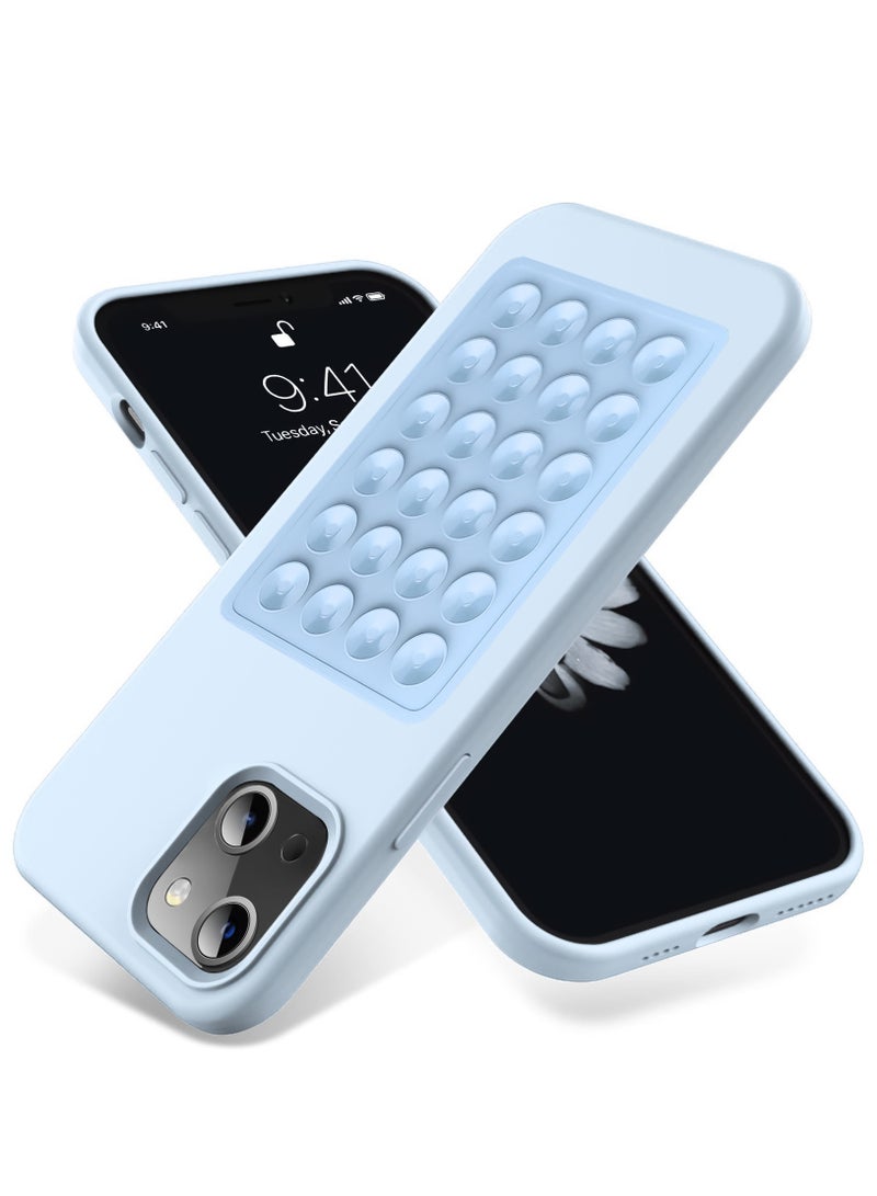 جراب هاتف من السيليكون الناعم مع قاعدة تثبيت وحماية كاملة ضد الصدمات لهاتف iPhone 15 (أزرق فاتح)