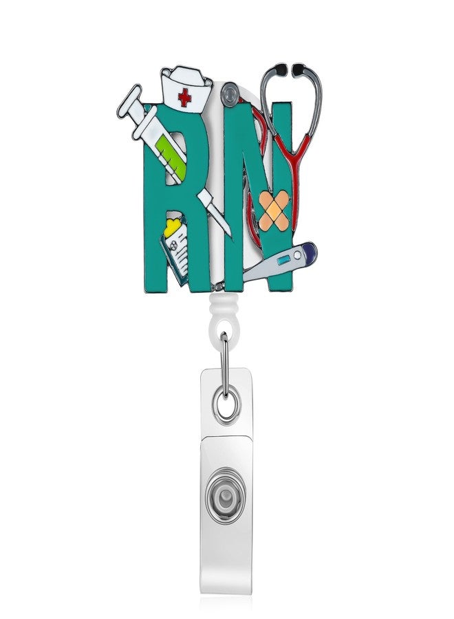 Hanreshe Retractable Badge Holder, RN Medical Design ID Card Reel, Nurse Stethoscope Badge Clip, Teal - Image 1
