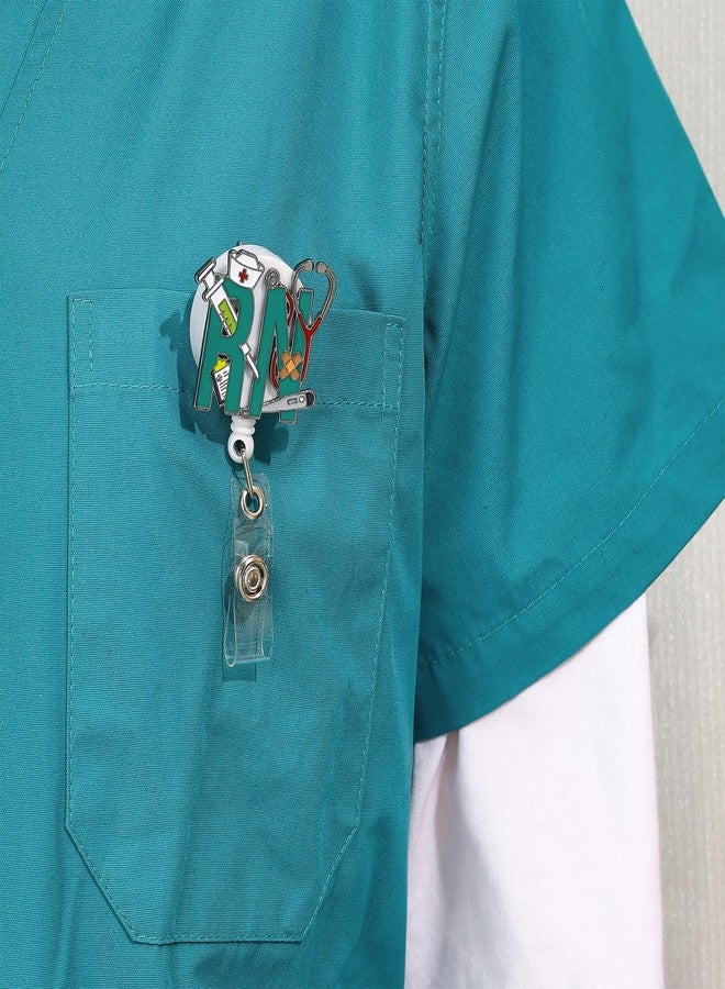 Hanreshe Retractable Badge Holder, RN Medical Design ID Card Reel, Nurse Stethoscope Badge Clip, Teal - Image 2