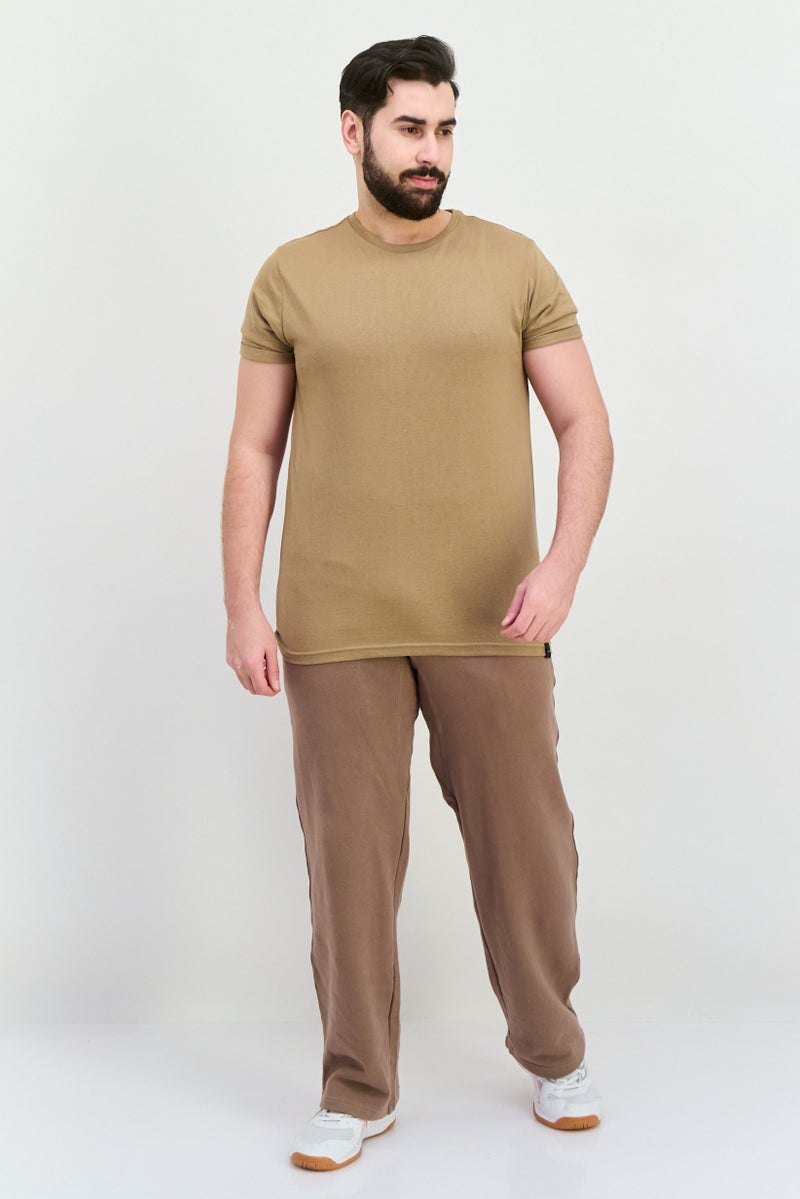 Beause Men Regular Fit Drawstring Solid Sweatpants, Sand Brown - Image 4