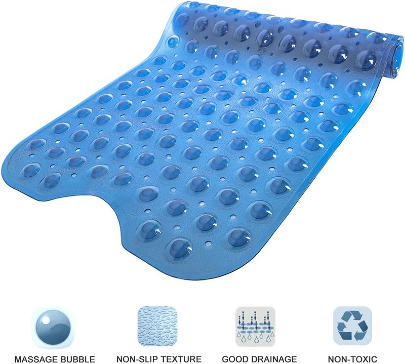 Linoows Bathtub and Shower Mats, Extra Long Non-Slip Bath Tub Mat 39 x 16 Inch, Machine Washable Bathmat with Suction Cups & Drain Holes for Bathroom Floor, Clear Royal Blue - Image 5
