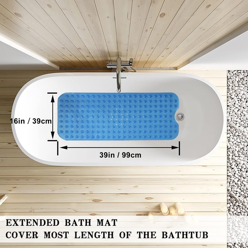 Linoows Bathtub and Shower Mats, Extra Long Non-Slip Bath Tub Mat 39 x 16 Inch, Machine Washable Bathmat with Suction Cups & Drain Holes for Bathroom Floor, Clear Royal Blue - Image 4
