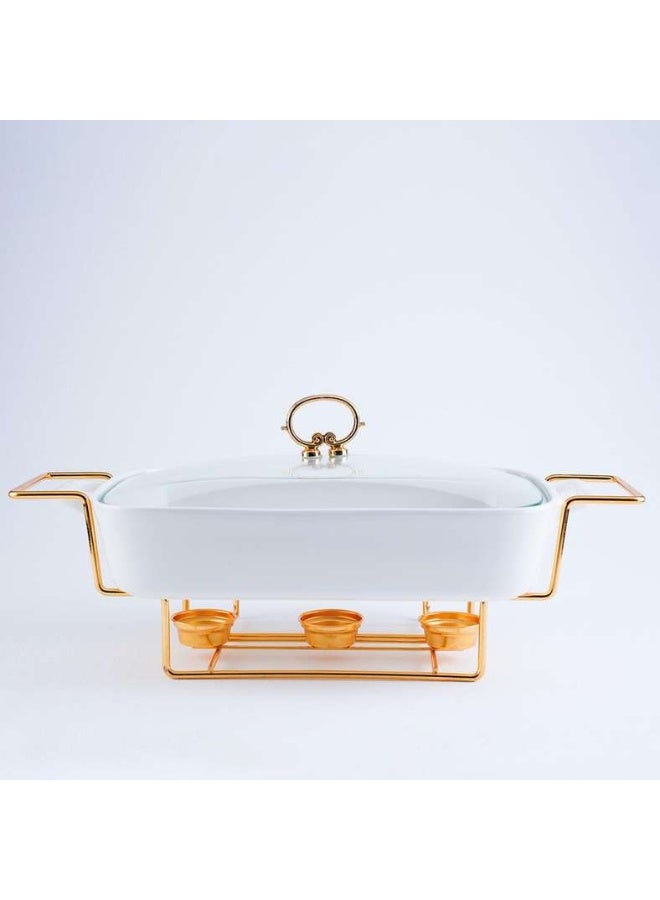 Pan Home Lailak Rectangular Food Warmer 3.6L White Gold - Image 1