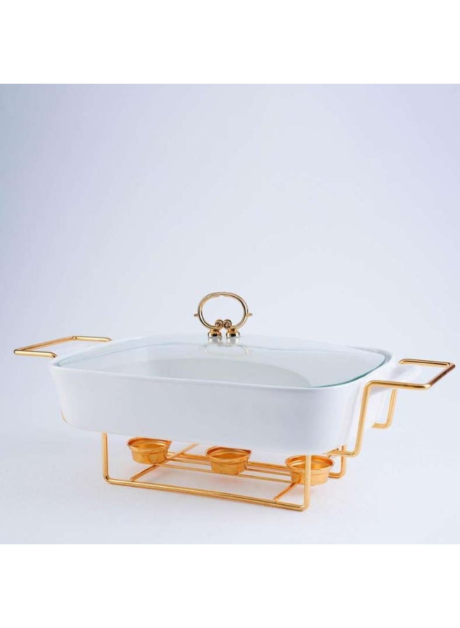 Pan Home Lailak Rectangular Food Warmer 3.6L White Gold - Image 2
