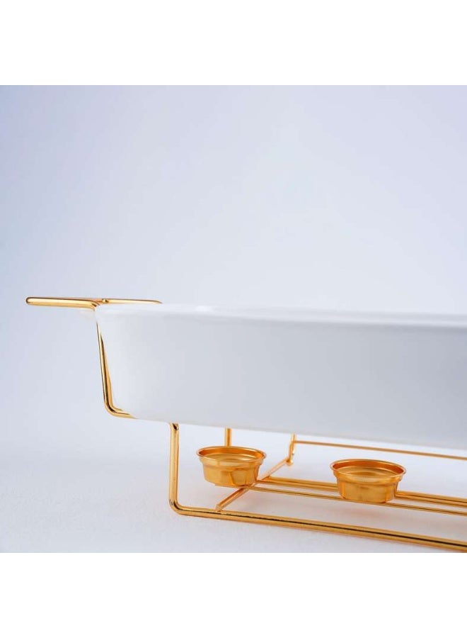 Pan Home Lailak Rectangular Food Warmer 3.6L White Gold - Image 3