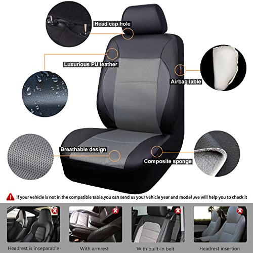 CAR PASS Luxurious Faux PU Leather Universal Seat Covers Set, Car Seat Cover Full Set Fit for Vehicles Sedan SUVs Trucks with Super 5mm Composite Sponge Inside, Airbag Compatible (Black and Gray) - Image 3