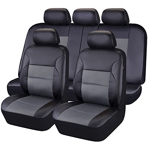 CAR PASS Luxurious Faux PU Leather Universal Seat Covers Set, Car Seat Cover Full Set Fit for Vehicles Sedan SUVs Trucks with Super 5mm Composite Sponge Inside, Airbag Compatible (Black and Gray) - Image 1