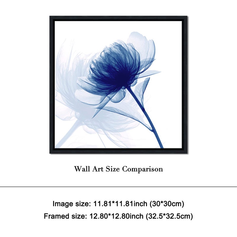 Pyradecor Black Framed Canvas Wall Art Blue Flickering Flower Modern Grace Floral Pictures Paintings on Canvas Prints One Panel Artwork for Bedroom Office Home Decorations - Image 2