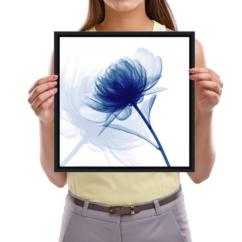 Pyradecor Black Framed Canvas Wall Art Blue Flickering Flower Modern Grace Floral Pictures Paintings on Canvas Prints One Panel Artwork for Bedroom Office Home Decorations - Image 3