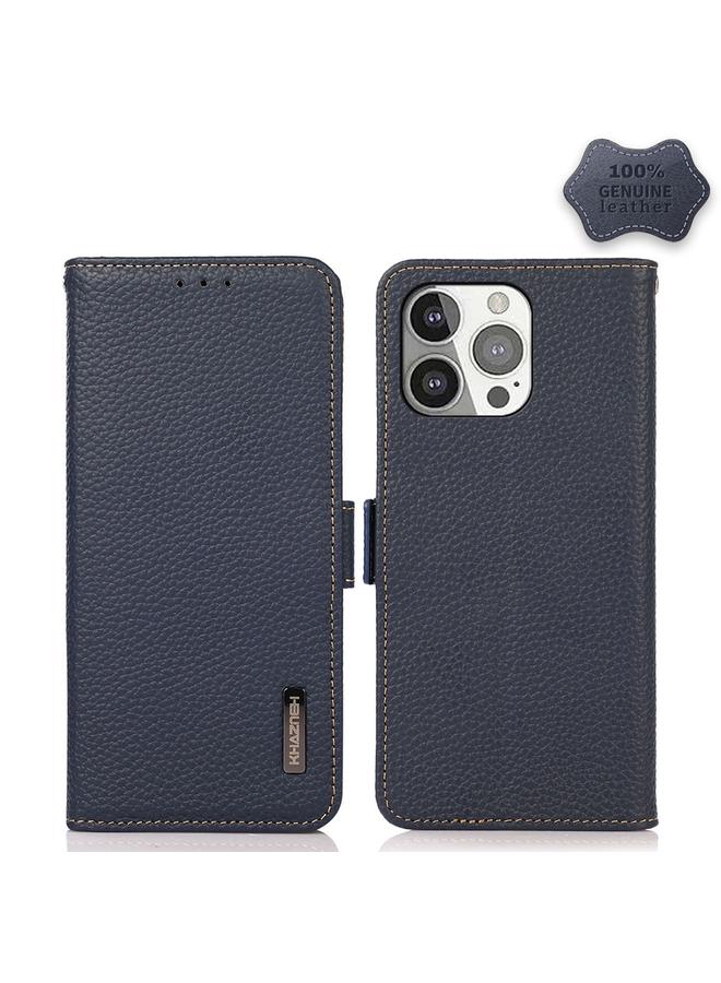 S-TOP Case For iPhone 13 Pro KHAZNEH Side-Magnetic Litchi Genuine Leather RFID Case - Image 1
