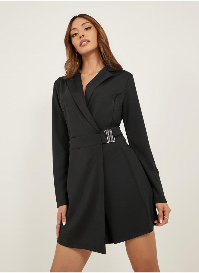 Styli - Wrap Buckle Detail Lapel Collar Tailored Romper - Image 1