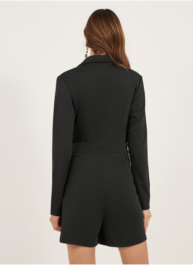 Styli - Wrap Buckle Detail Lapel Collar Tailored Romper - Image 1