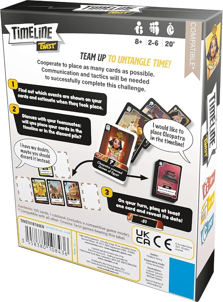 Asmodee Zygomatic Timeline Twist Card Game Trivia Game Strategy Game Cooperative Game| Fun Family Game for Kids and Adults Ages 8+ 2-6 Players Average Playtime 20 Minutes Made - Image 3