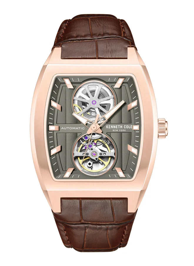 Kenneth Cole New York Kenneth Cole New York 40X52.5mm Automatic Men's Watch with Gunmetal Dial & Brown Genuine Leather Strap