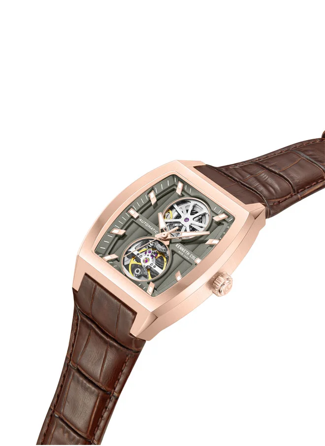 Kenneth Cole New York Kenneth Cole New York 40X52.5mm Automatic Men's Watch with Gunmetal Dial & Brown Genuine Leather Strap