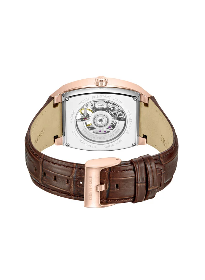 Kenneth Cole New York Kenneth Cole New York 40X52.5mm Automatic Men's Watch with Gunmetal Dial & Brown Genuine Leather Strap