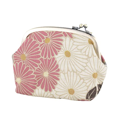 noren Vintage Floral Kiss Lock Coin Change Wallet Purses Retro Flower PinkBeige Tiny Slim Small Makeup Cosmetic BagMade in Japan Pouch for Women - Image 1