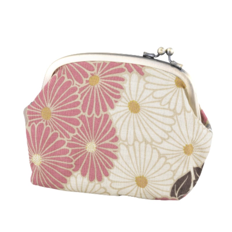 noren Vintage Floral Kiss Lock Coin Change Wallet Purses Retro Flower PinkBeige Tiny Slim Small Makeup Cosmetic BagMade in Japan Pouch for Women - Image 2
