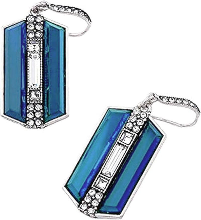 Secret for Longevity Extra Large Silver Tone Art Deco Antique Vintage Style Statement Blue Sapphire Rhinestone Geometric Dangle Earrings - Image 2