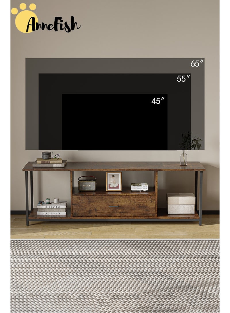 آن فش طاولة حامل تلفزيون 140*35*50 سم للتلفزيون حتى 65 بوصة مع أرفف تخزين وأدراج ومركز ترفيهي حديث وطاولة وحدة تحكم تلفزيونية صناعية لغرفة المعيشة المنزلية - Image 2