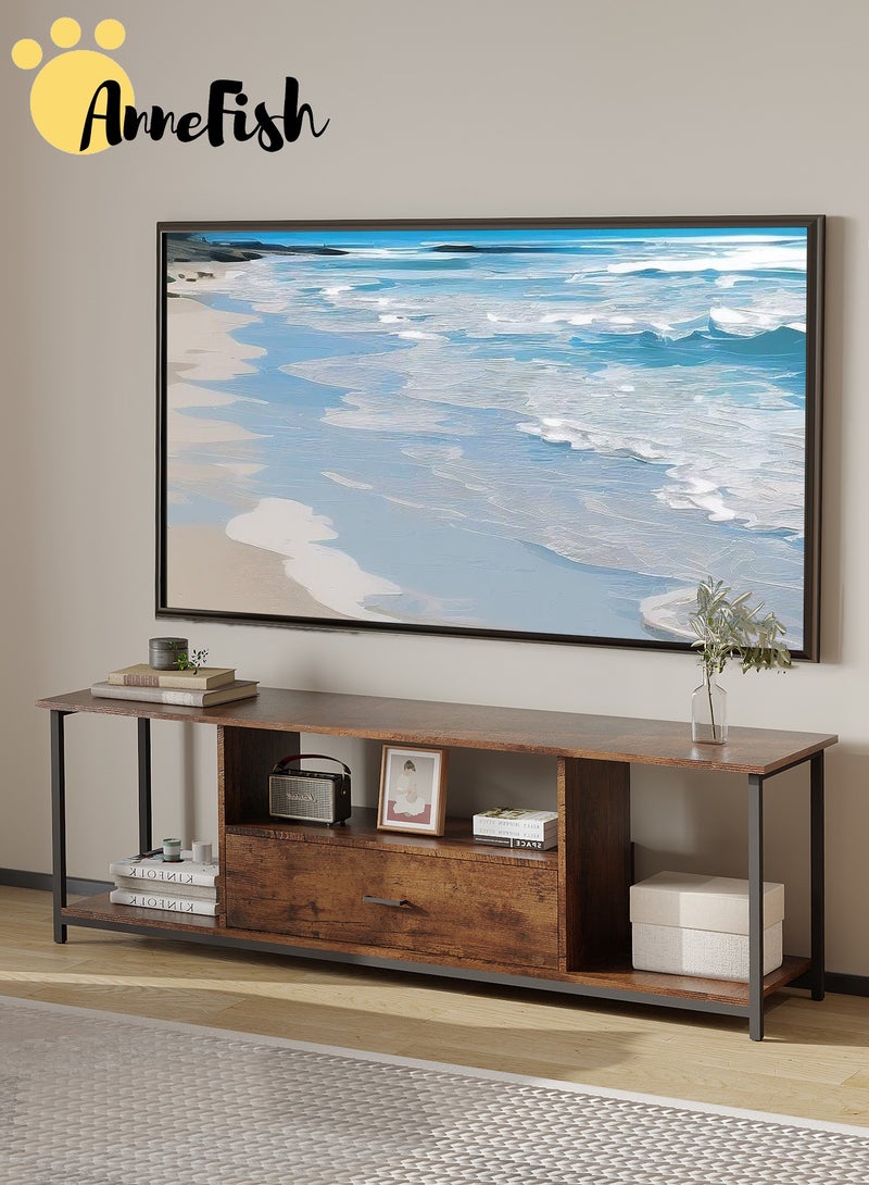 آن فش طاولة حامل تلفزيون 140*35*50 سم للتلفزيون حتى 65 بوصة مع أرفف تخزين وأدراج ومركز ترفيهي حديث وطاولة وحدة تحكم تلفزيونية صناعية لغرفة المعيشة المنزلية - Image 1