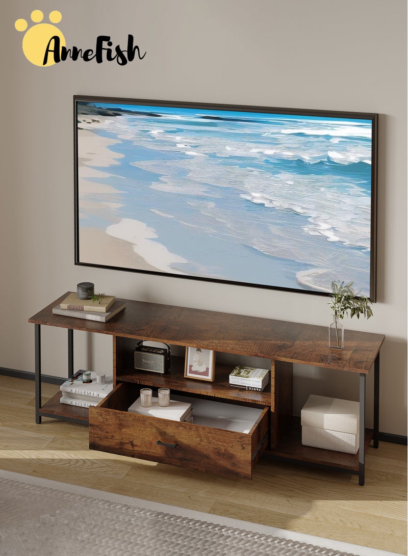 آن فش طاولة حامل تلفزيون 140*35*50 سم للتلفزيون حتى 65 بوصة مع أرفف تخزين وأدراج ومركز ترفيهي حديث وطاولة وحدة تحكم تلفزيونية صناعية لغرفة المعيشة المنزلية - Image 3