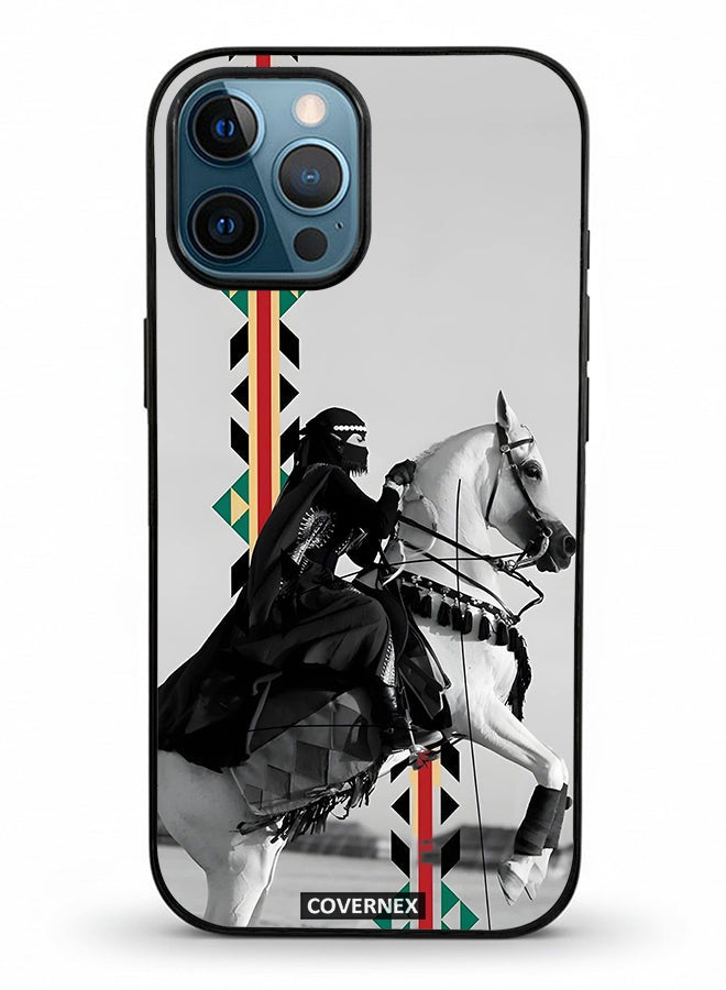 Covernex Apple iPhone 12 Pro Max Protective Case Cover Printed Featuring Woman on Horseback with Sadu Accents - Image 2