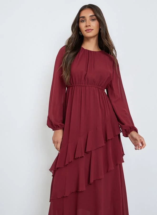 ستايلي فستان طويل بأكمام بالون وكشكش