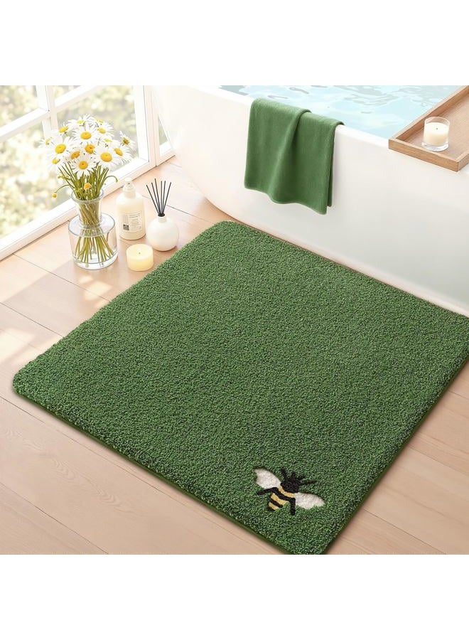 Lumi Bathroom Rugs Cute Bee, Soft Absorbent Square Bath Mat Non-Slip, Machine Washable Quick Dry Green Luxury Rug Animal for Kids Room, Bathtub, Home Decor, 32"x32" - Image 1