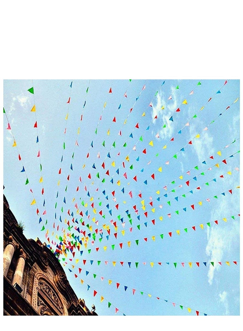 MARKQ لافتة علم مثلثة ملونة بطول 2.8 متر، 10 قطع متعددة الألوان من النايلون للتعليق راية الرايات للداخل والخارج وأعياد الميلاد وحفلات الزفاف والحديقة وديكورات المنزل ومستلزمات الحفلات - Image 3