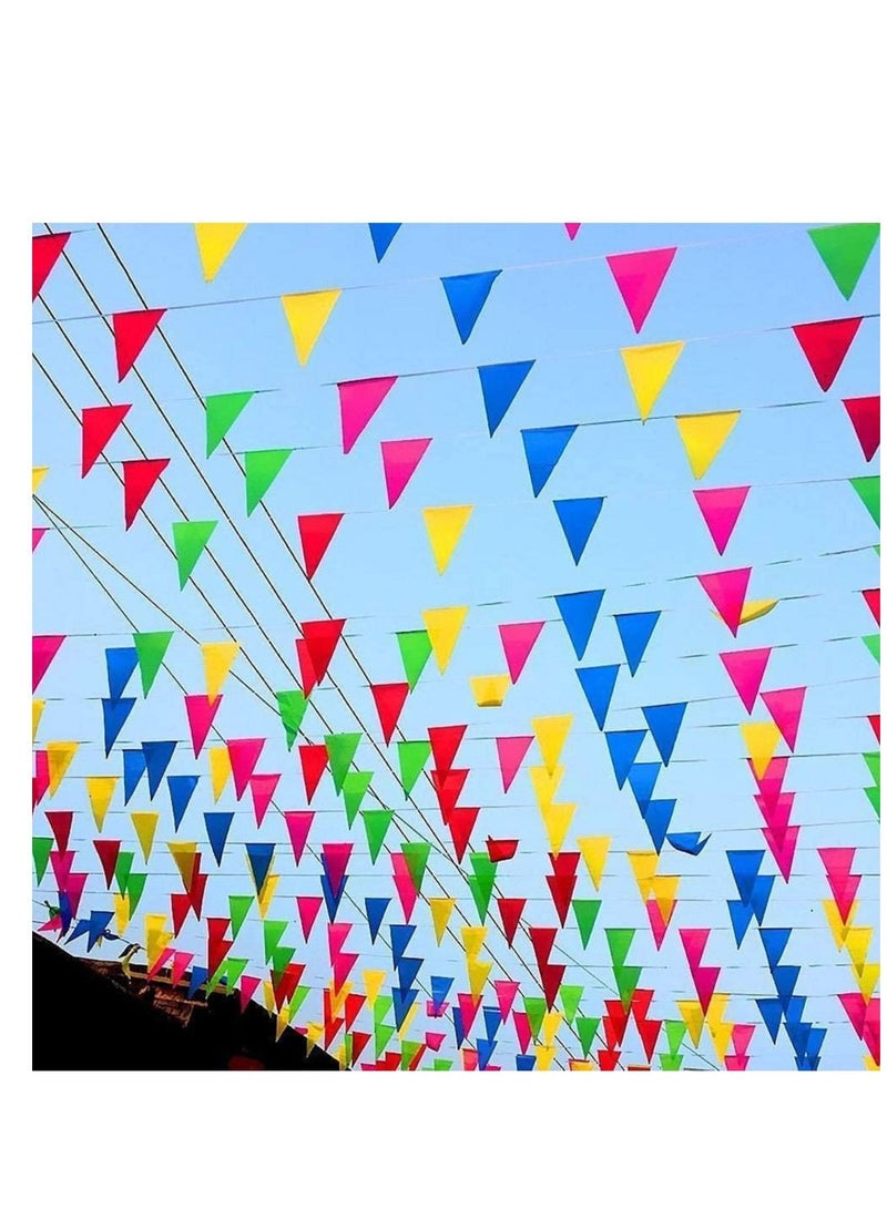 MARKQ لافتة علم مثلثة ملونة بطول 2.8 متر، 10 قطع متعددة الألوان من النايلون للتعليق راية الرايات للداخل والخارج وأعياد الميلاد وحفلات الزفاف والحديقة وديكورات المنزل ومستلزمات الحفلات - Image 4