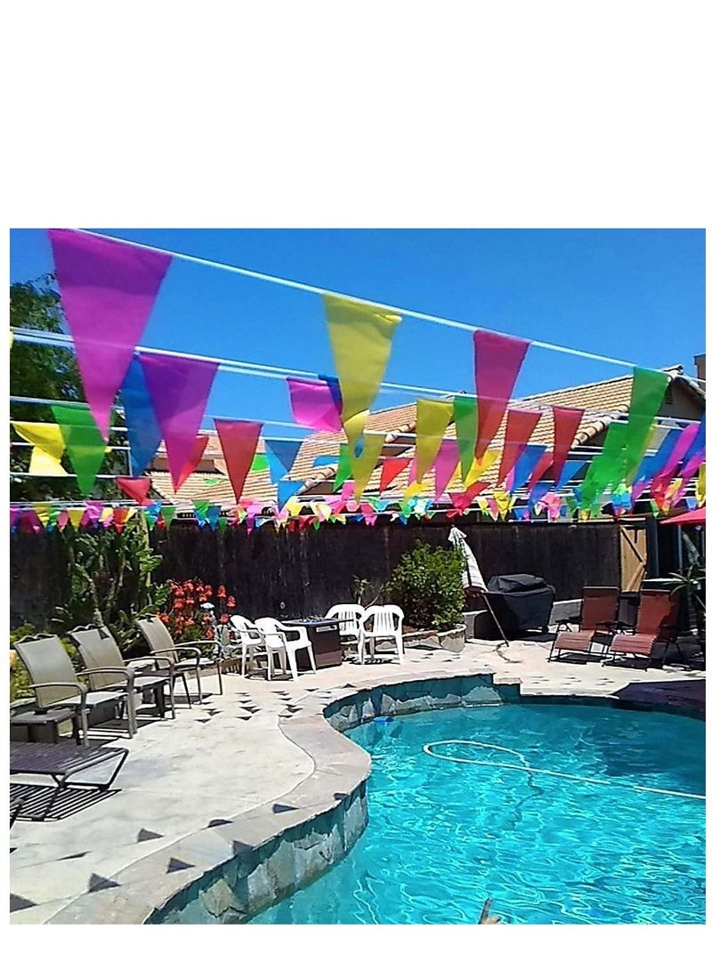 MARKQ لافتة علم مثلثة ملونة بطول 2.8 متر، 10 قطع متعددة الألوان من النايلون للتعليق راية الرايات للداخل والخارج وأعياد الميلاد وحفلات الزفاف والحديقة وديكورات المنزل ومستلزمات الحفلات - Image 2