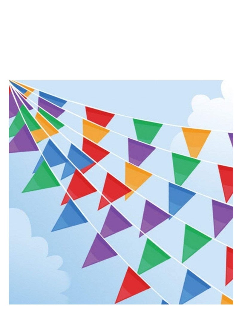MARKQ لافتة علم مثلثة ملونة بطول 2.8 متر، 10 قطع متعددة الألوان من النايلون للتعليق راية الرايات للداخل والخارج وأعياد الميلاد وحفلات الزفاف والحديقة وديكورات المنزل ومستلزمات الحفلات - Image 1