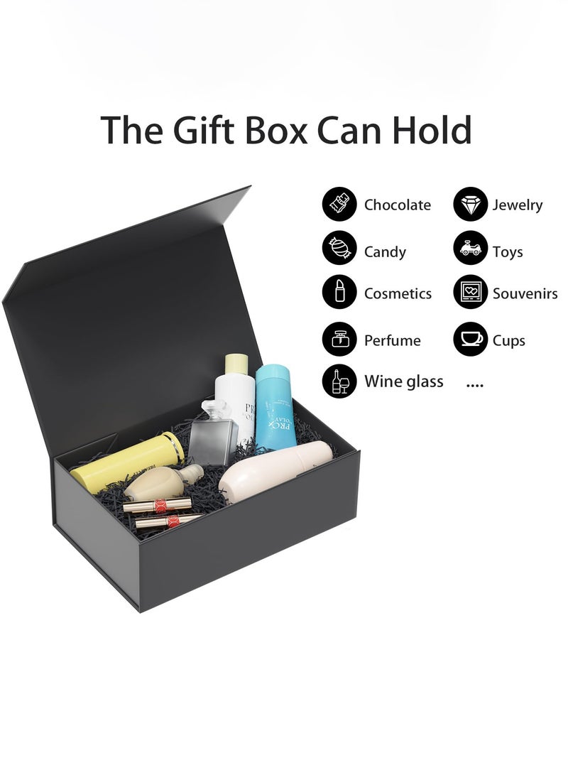 صندوق هدايا مغناطيسي فاخر باللون الأسود مع غطاء وشرائط وحقيبة هدايا، مقاس متوسط ​​- 9.4 × 7 × 3 بوصات، رائع ل ورأس السنة الجديدة وحفلات الزفاف وأعياد الميلاد والرجال - Image 5