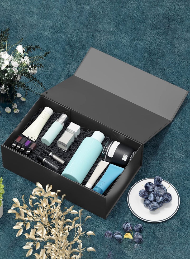 صندوق هدايا مغناطيسي فاخر باللون الأسود مع غطاء وشرائط وحقيبة هدايا، مقاس متوسط ​​- 9.4 × 7 × 3 بوصات، رائع ل ورأس السنة الجديدة وحفلات الزفاف وأعياد الميلاد والرجال - Image 4