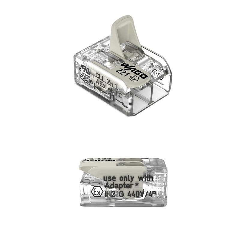 Wago 221-482 | 221 Series Lever-Nuts® for Hazardous Locations | 2-Conductor Splicing Connector | 24 – 12 AWG | Transparent housing, White Operating levers | [Box of 100 Pieces] - Image 2