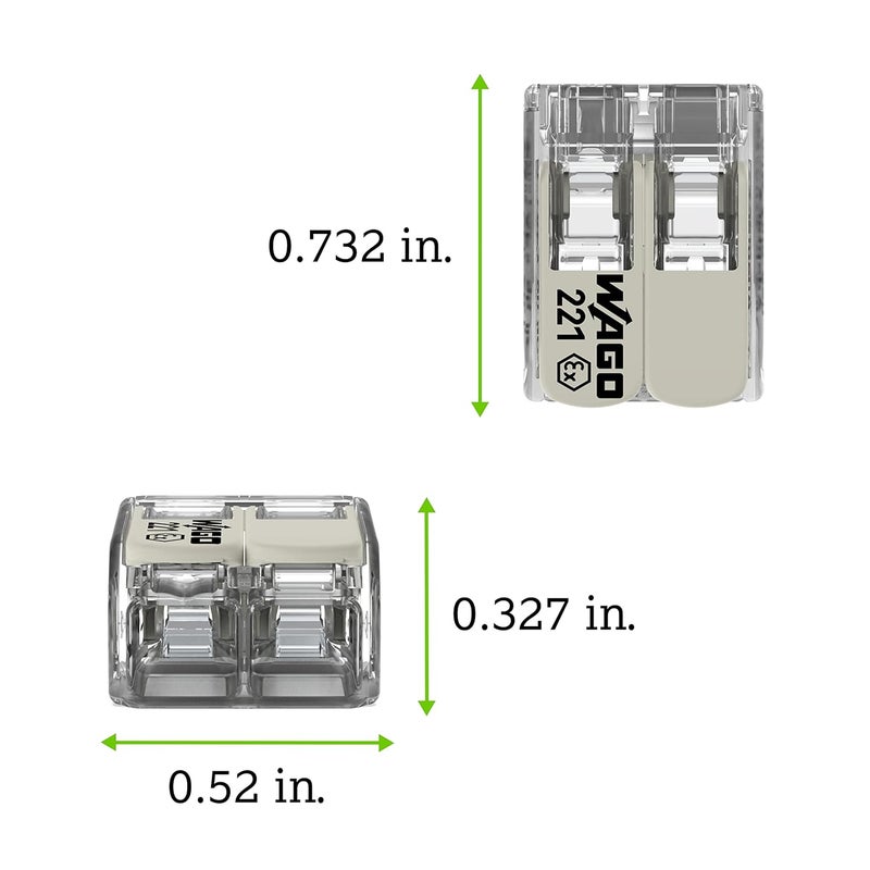 Wago 221-482 | 221 Series Lever-Nuts® for Hazardous Locations | 2-Conductor Splicing Connector | 24 – 12 AWG | Transparent housing, White Operating levers | [Box of 100 Pieces] - Image 3