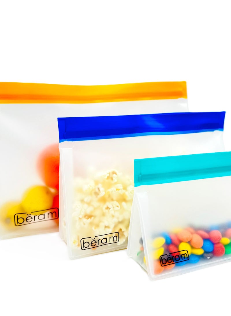 Beram Reusable Storage Bags, Ziploc Containers, Dishwasher Safe, Leak Proof, BPA Free, PEVA Material, Freezer Safe Lunch Bags, Sandwich Bags, Gallon Bags, Food Safe Picnic and Travel Pouches  - Image 5
