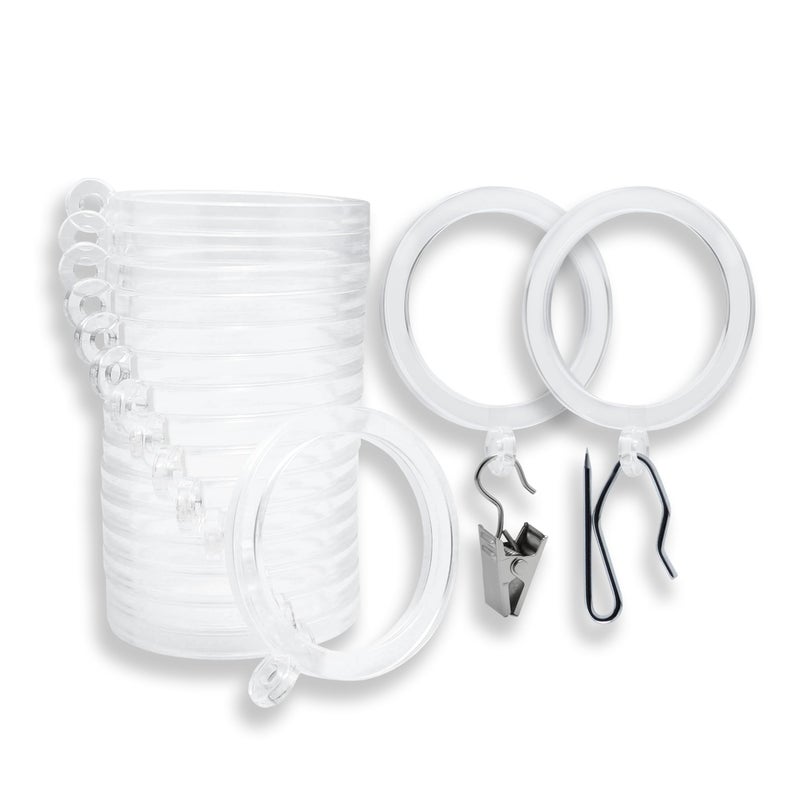 BlastHomeÂ® Luxury Curtain Rings â€“ Premium Acrylic â€“ Pinhooks and Clips Included â€“ 1 1/2" Inside Diameter â€“ Signature Collection, 18 Rings for Two Standard Curtains â€“ Clear Acrylic - Image 1