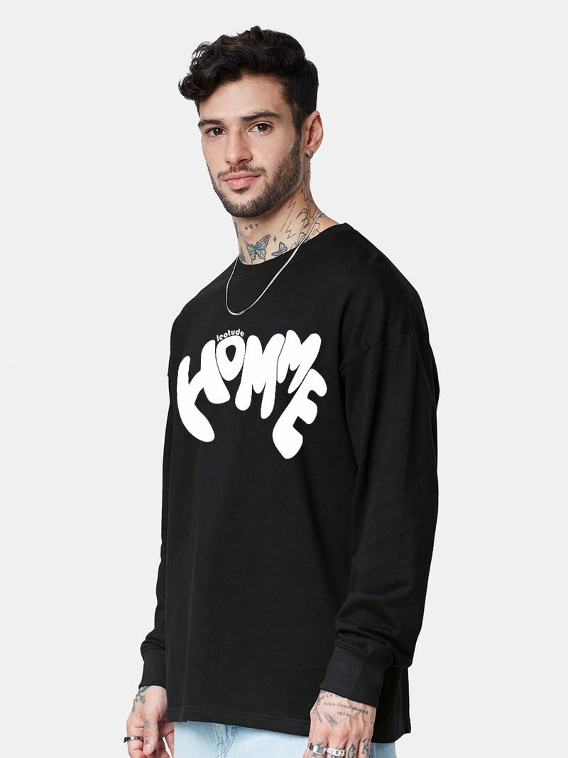 LEOTUDE Men's Stylist Full Sleeve Round Neck Cottonblend Oversized Printed Tshirt for Man (FS22_MUSTRD_Leo_P_NBlack_XL) - Image 3