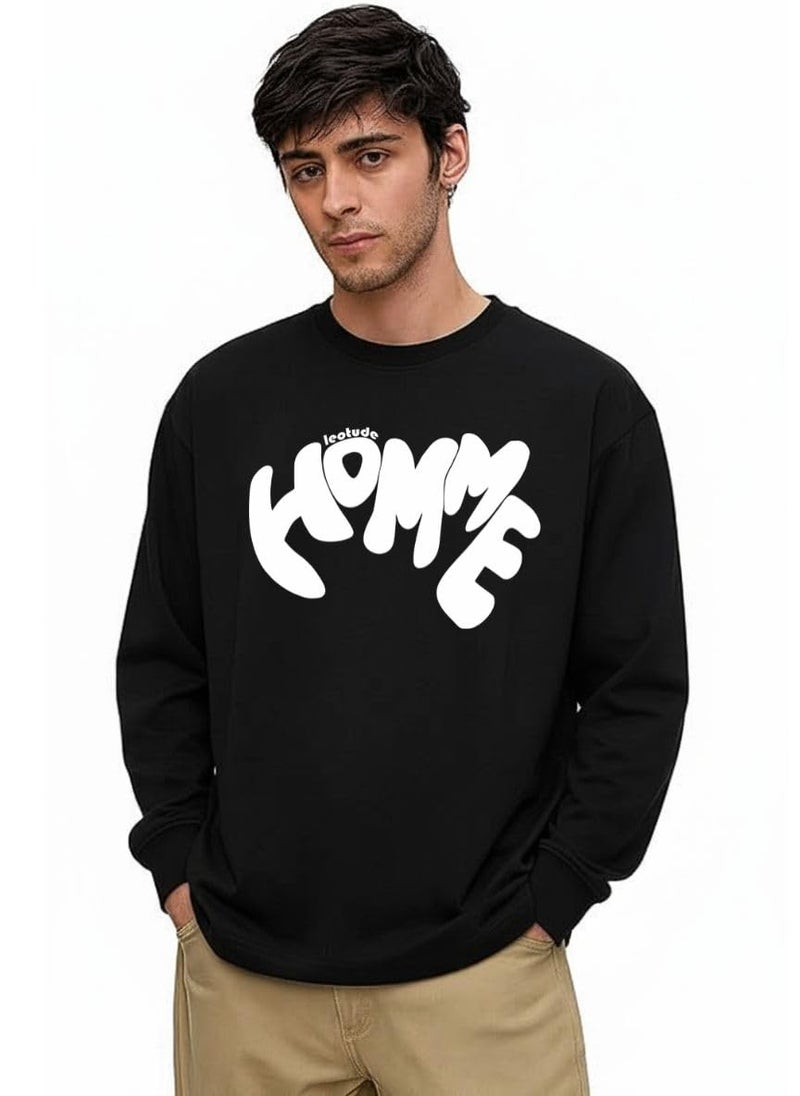 LEOTUDE Men's Stylist Full Sleeve Round Neck Cottonblend Oversized Printed Tshirt for Man (FS22_MUSTRD_Leo_P_NBlack_XL) - Image 1