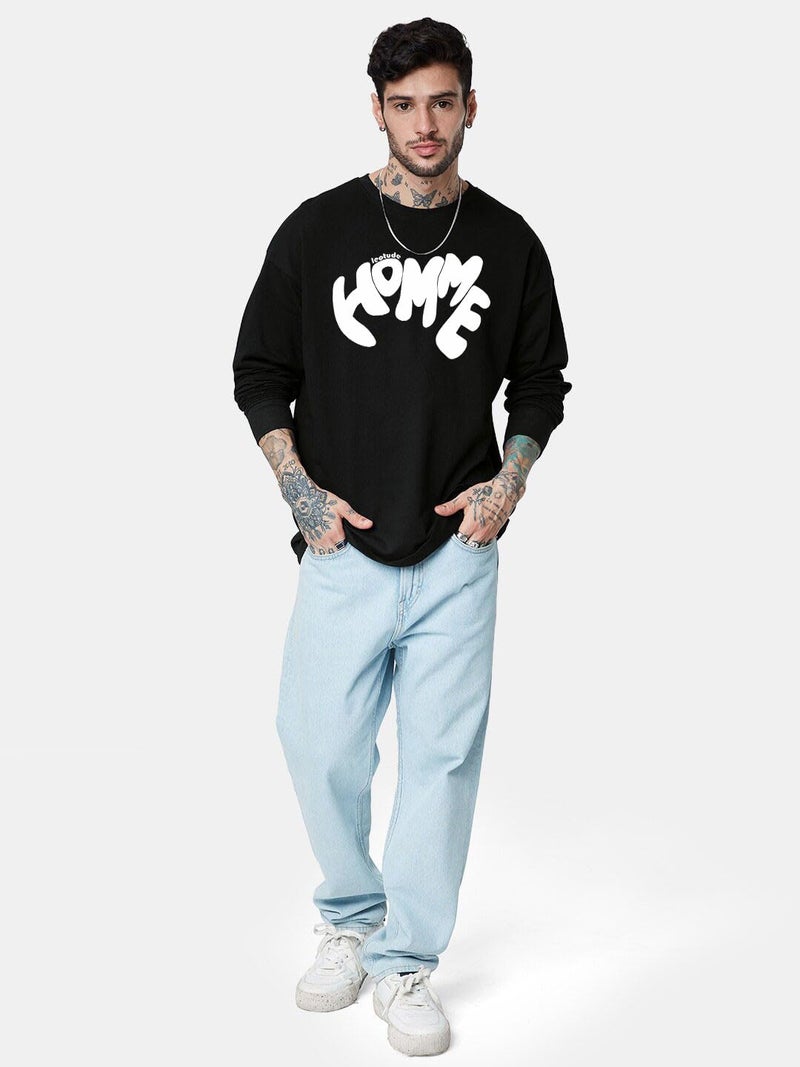LEOTUDE Men's Stylist Full Sleeve Round Neck Cottonblend Oversized Printed Tshirt for Man (FS22_MUSTRD_Leo_P_NBlack_XL) - Image 5