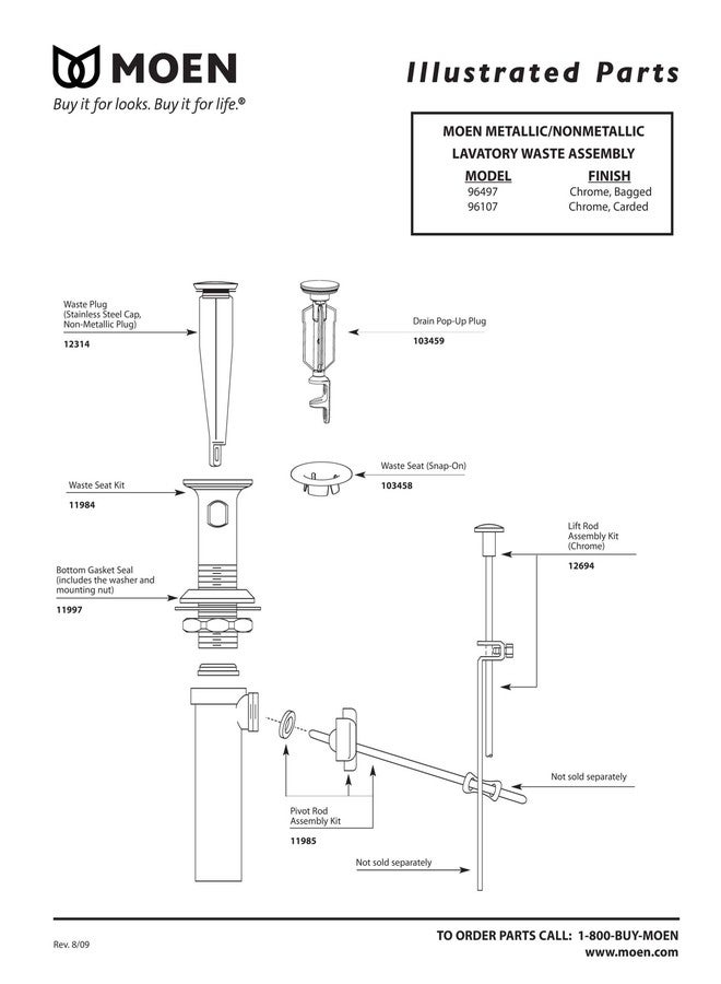 Moen 11985 Replacement Bathroom Sink Pivot Rod for 50/50 Bathroom Sink Drain Assembly - Image 3