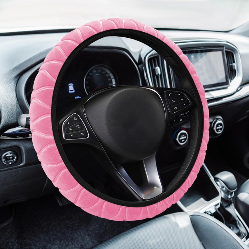Lecctso Fluffy Steering Wheel Cover Car Wheel Cover 15 Soft Steering Wheel Protector Elastic Long Microfiber Plush Steering Wheel Cover Interior Decoration Universal for Men Women Girls
